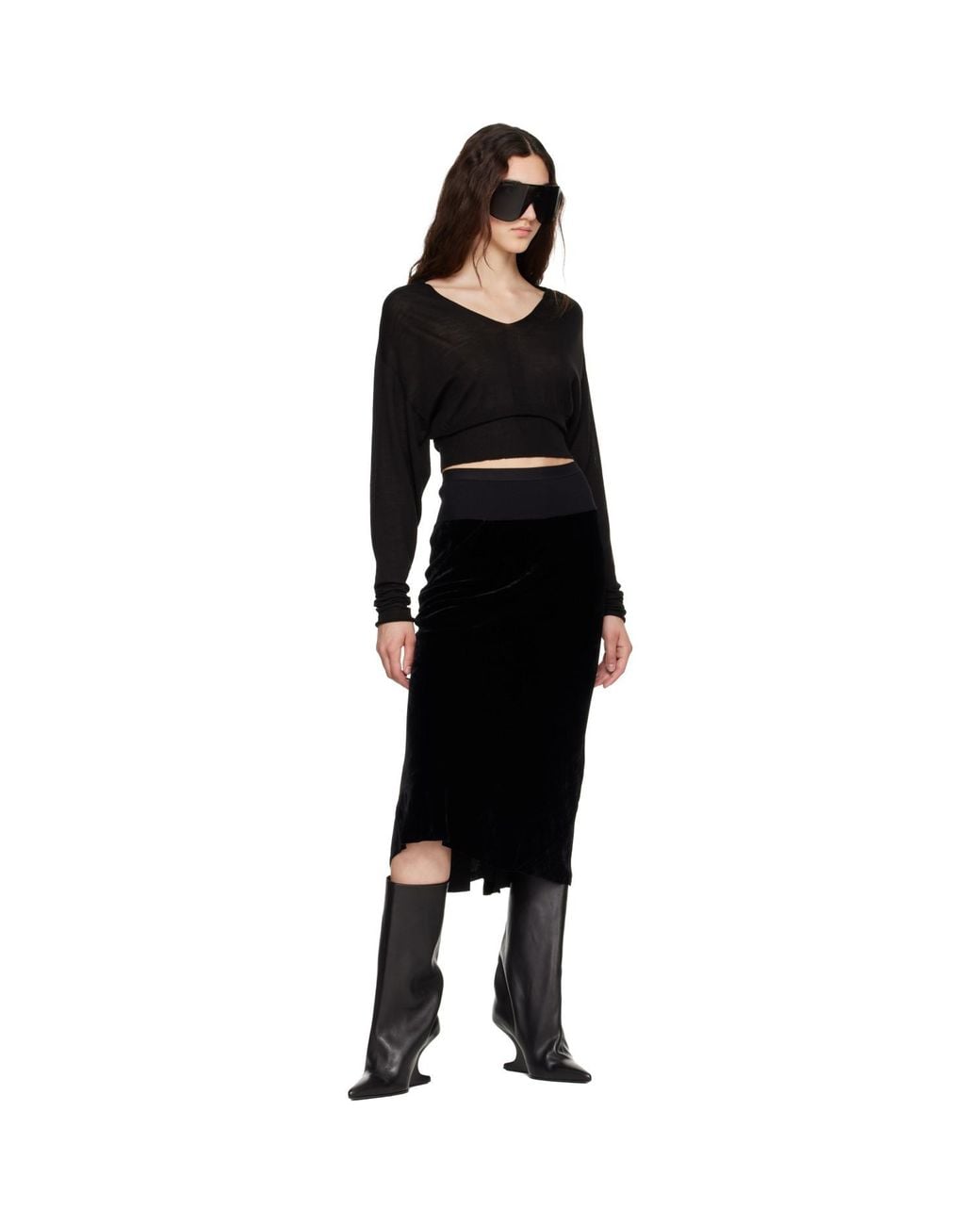Rick Owens Black Tower Knee Bias Midi Skirt