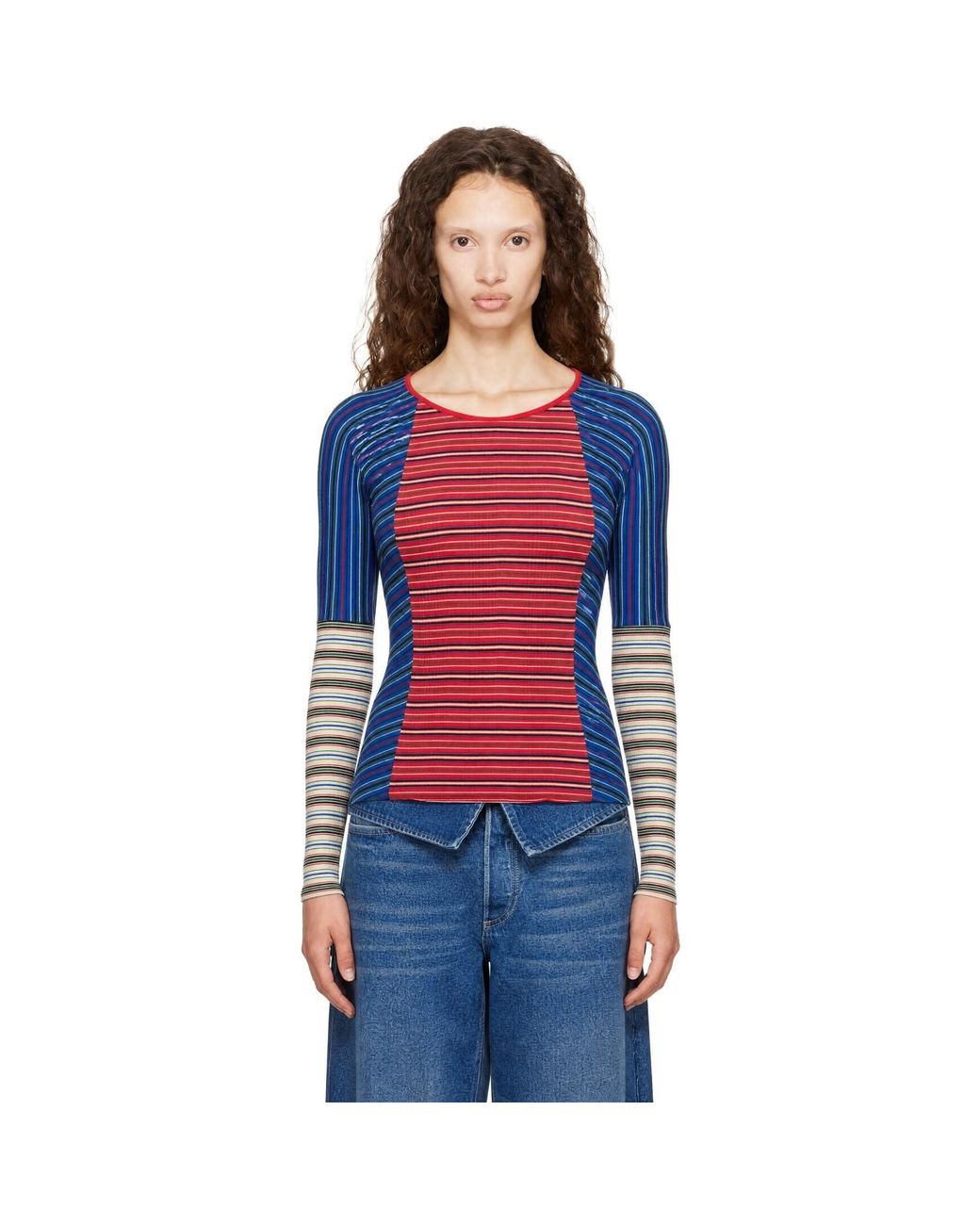 Dries Van Noten Blue Ribbed Cotton Top