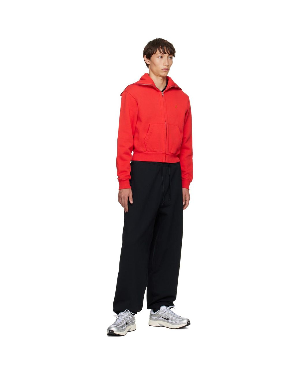 Abra Red Zipped Up Neck Hoodie for men