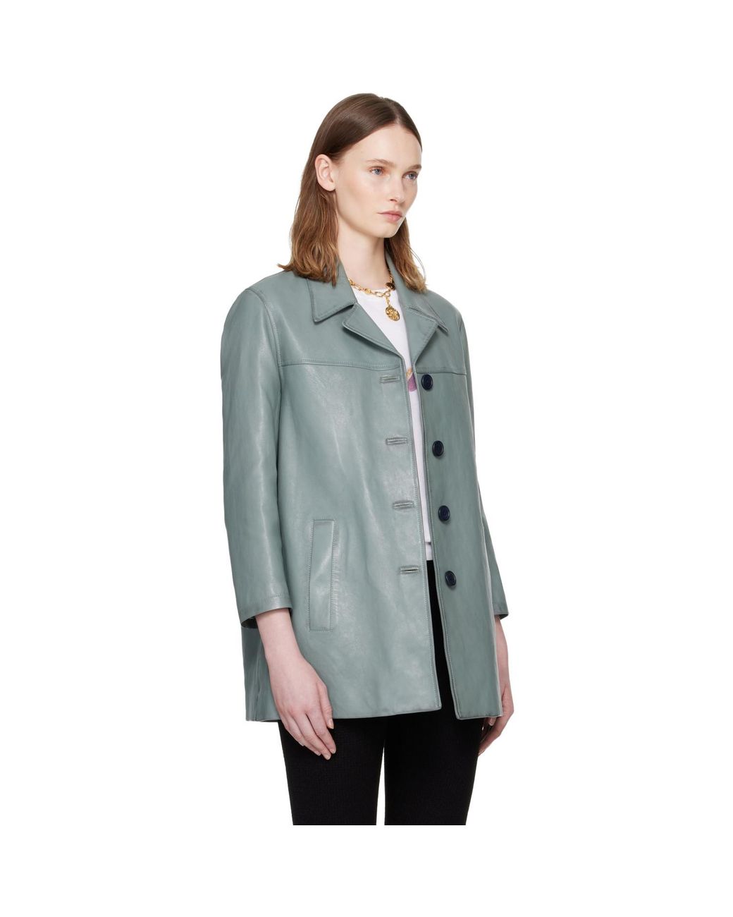 Chloé Blue Single-Breasted Long Leather Jacket