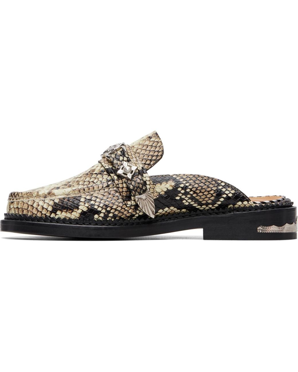 Toga Black Embossed Snake Slip-On Loafers