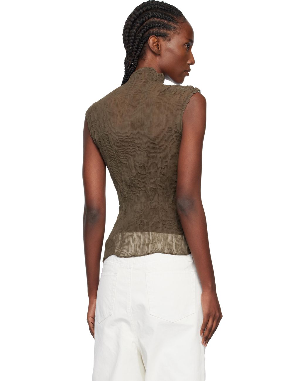 Issey Miyake Khaki Chiffon Twist Top in Black | Lyst UK
