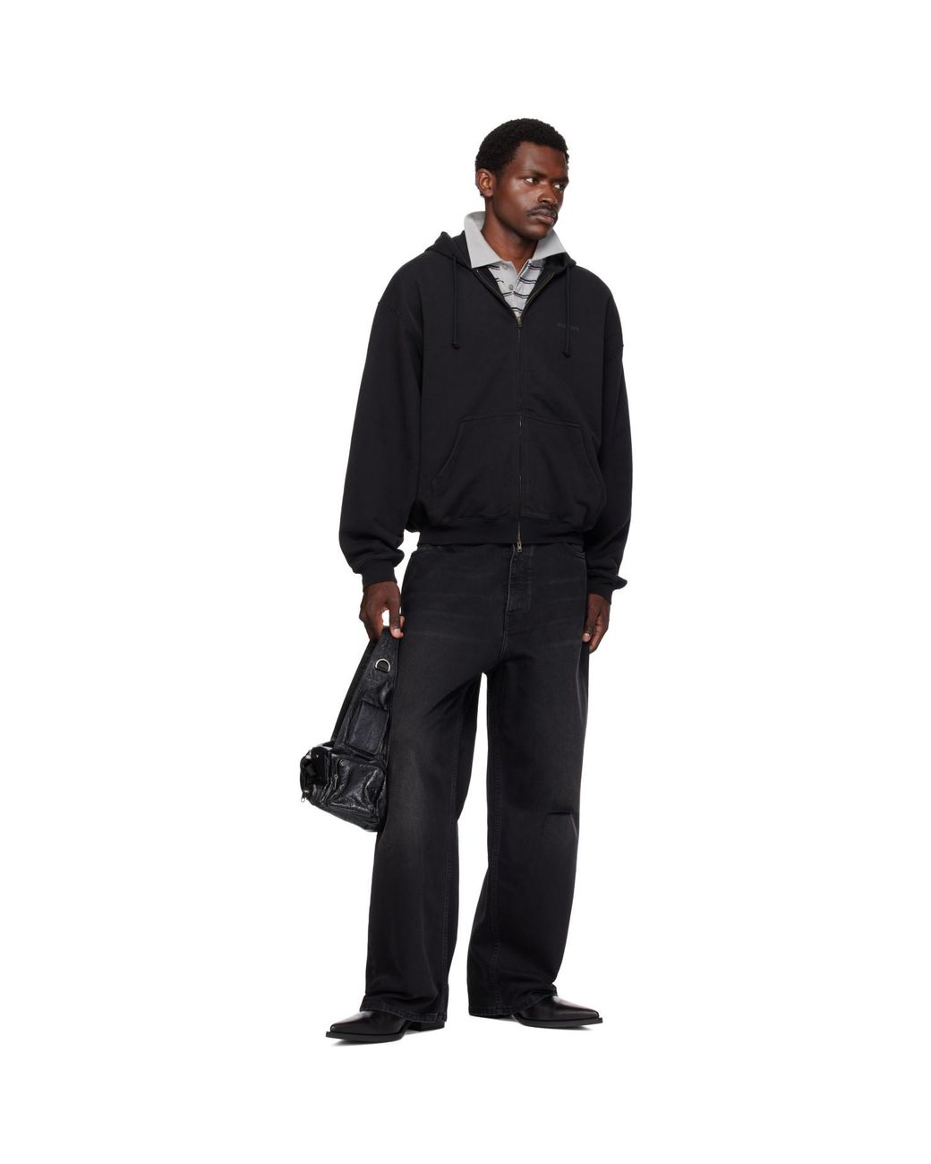 Vetements Black Classic Logo Zip-Up Hoodie for men
