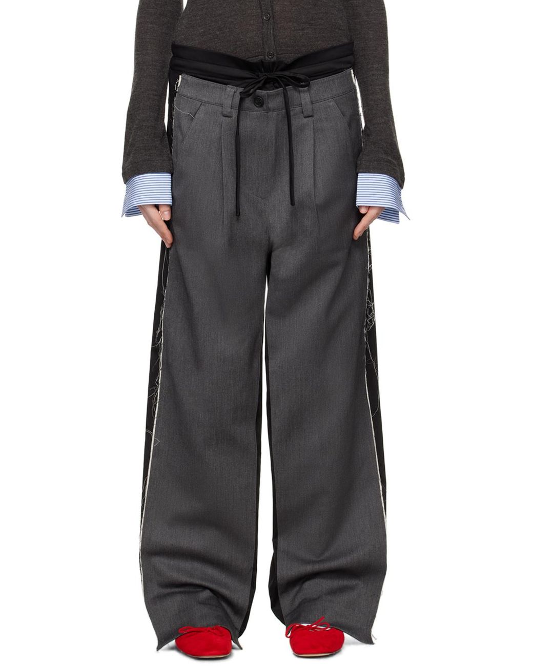 【OPEN YY】SIDE TAPED WIDE PANTS, BLACK open-yy-Black-Front-Stripe-