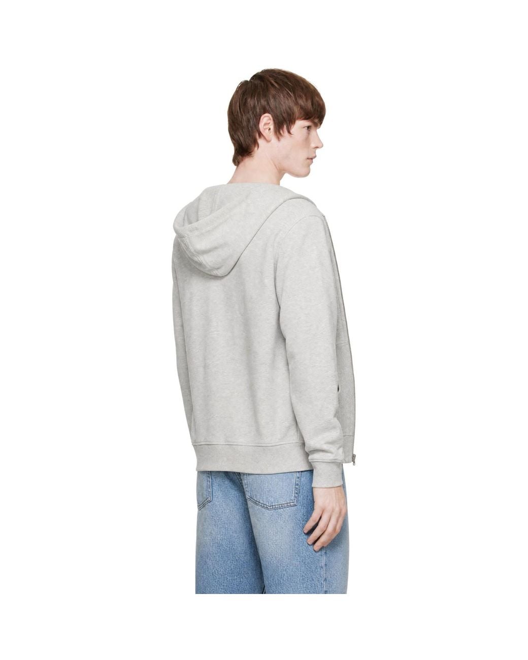 AMI Gray Cotton Ami De Coeur Zipped Hoodie for men