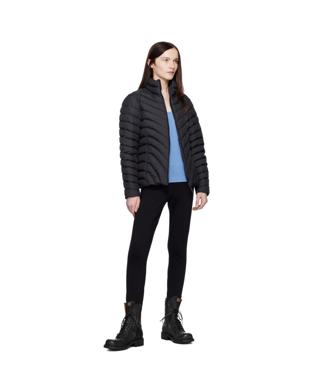 Moncler Black Grange Diagonal-Quilted Short Down Jacket