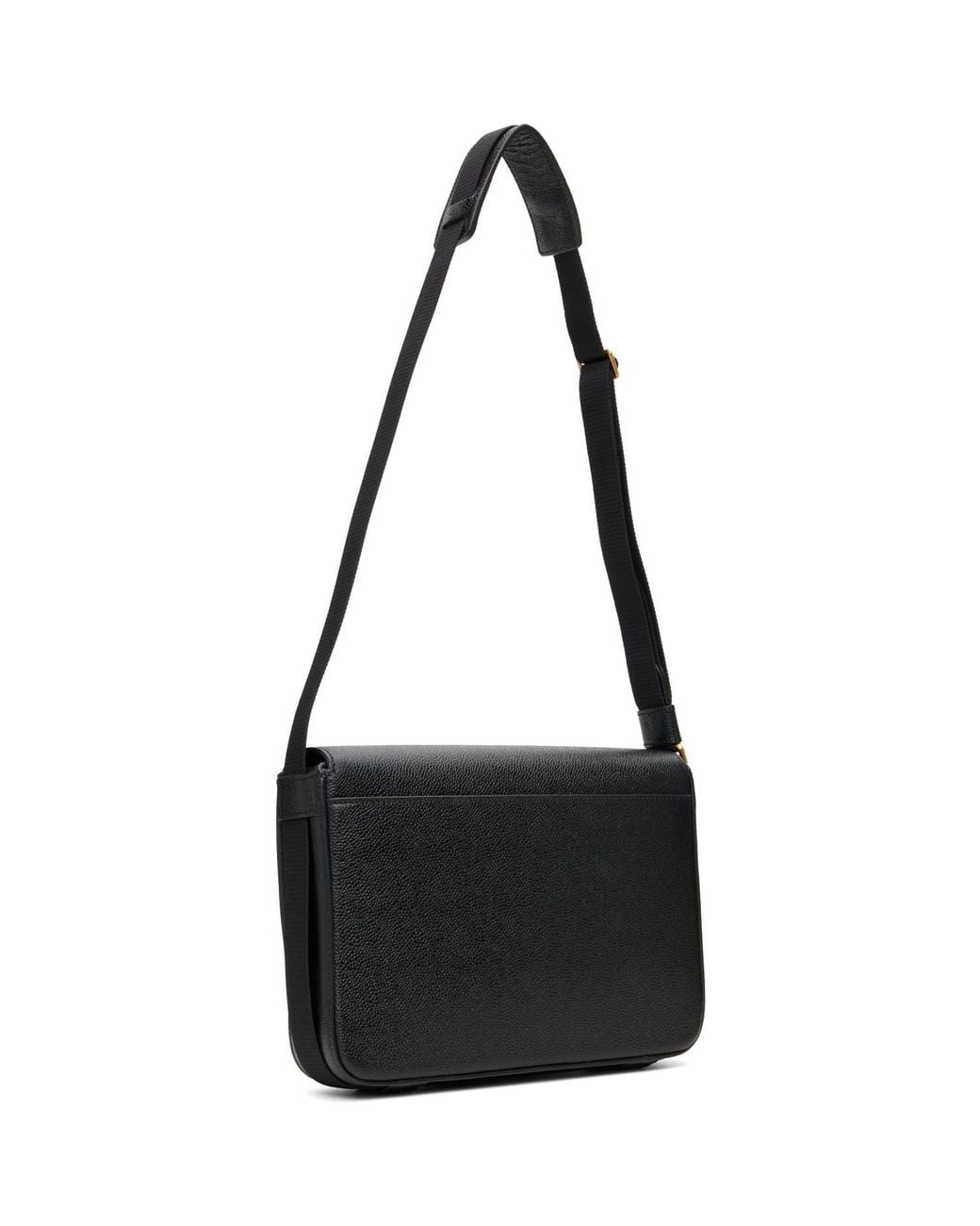 Thom Browne Black Pebble Grain Reporter Bag for men