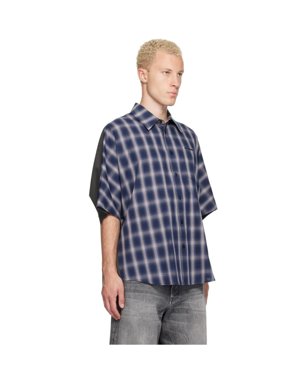 we11done Blue Dolman Short-Sleeved Shirt for men