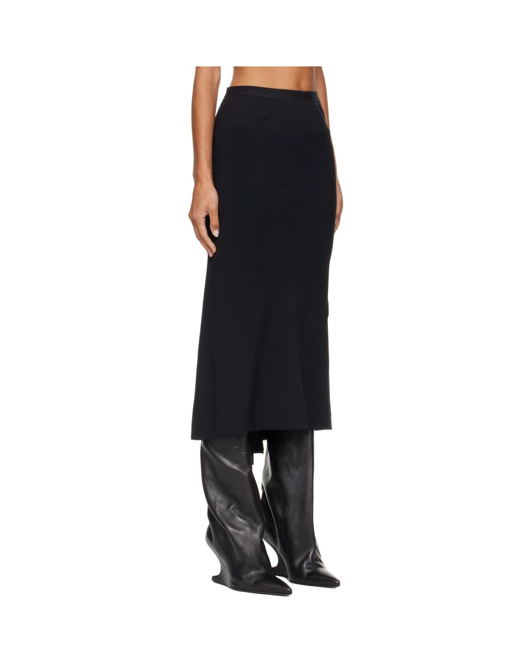 Rick Owens Black Tower A Line Bias Midi Skirt