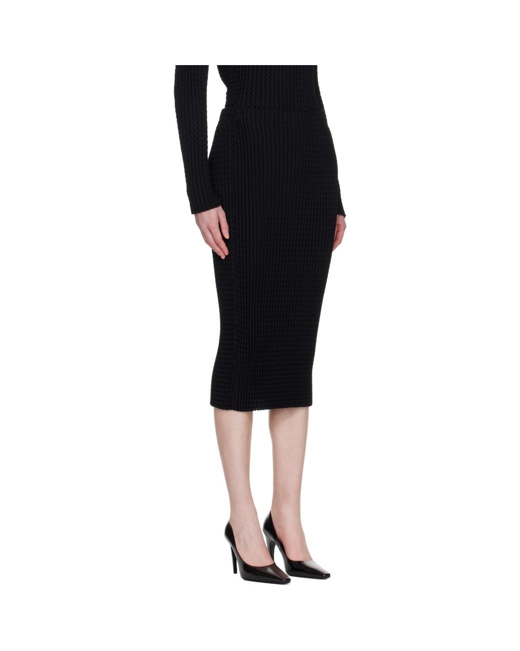 Issey Miyake Black Spongy Midi Skirt