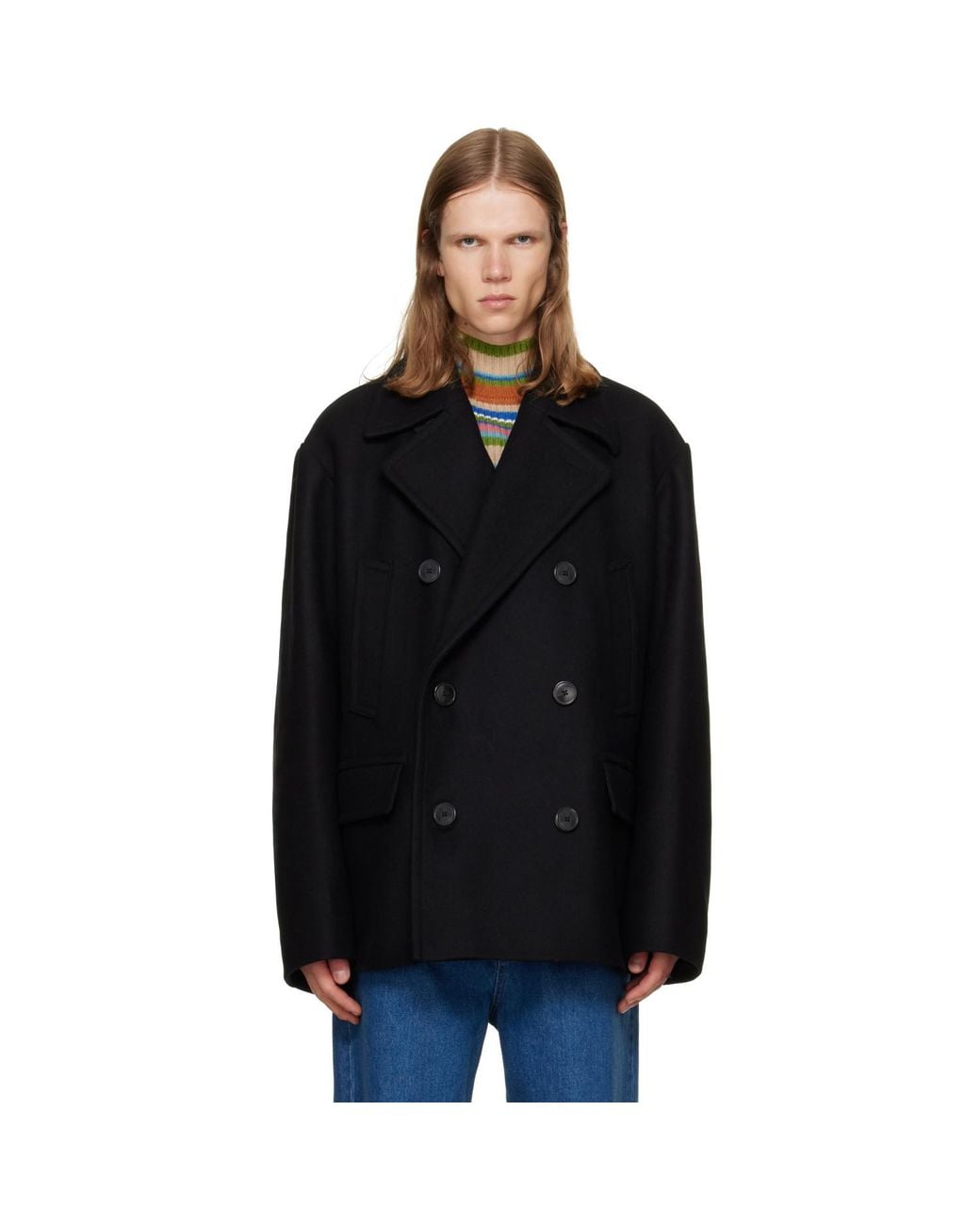 Dries Van Noten Black Double-Breasted Coat for men