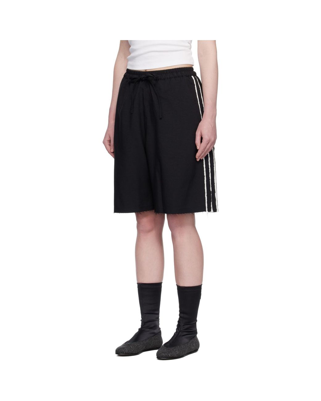 Y-3 Black Sport Uniform Raw Cut 3 Stripes Shorts