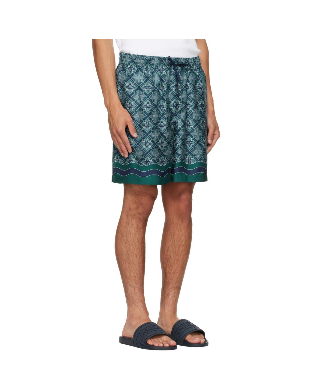 Casablanca Blue Radiating Monogram Silk Shorts for men