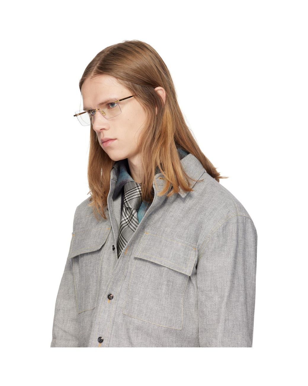 Tom Ford Metallic Rectangular Light Glasses for men