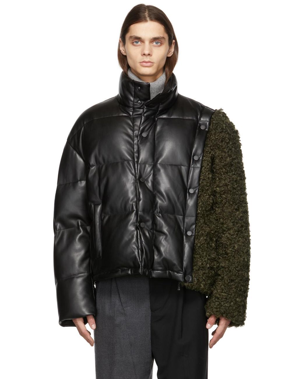Feng Chen Wang Black & Khaki Faux-fur & Faux-leather Jacket for Men | Lyst