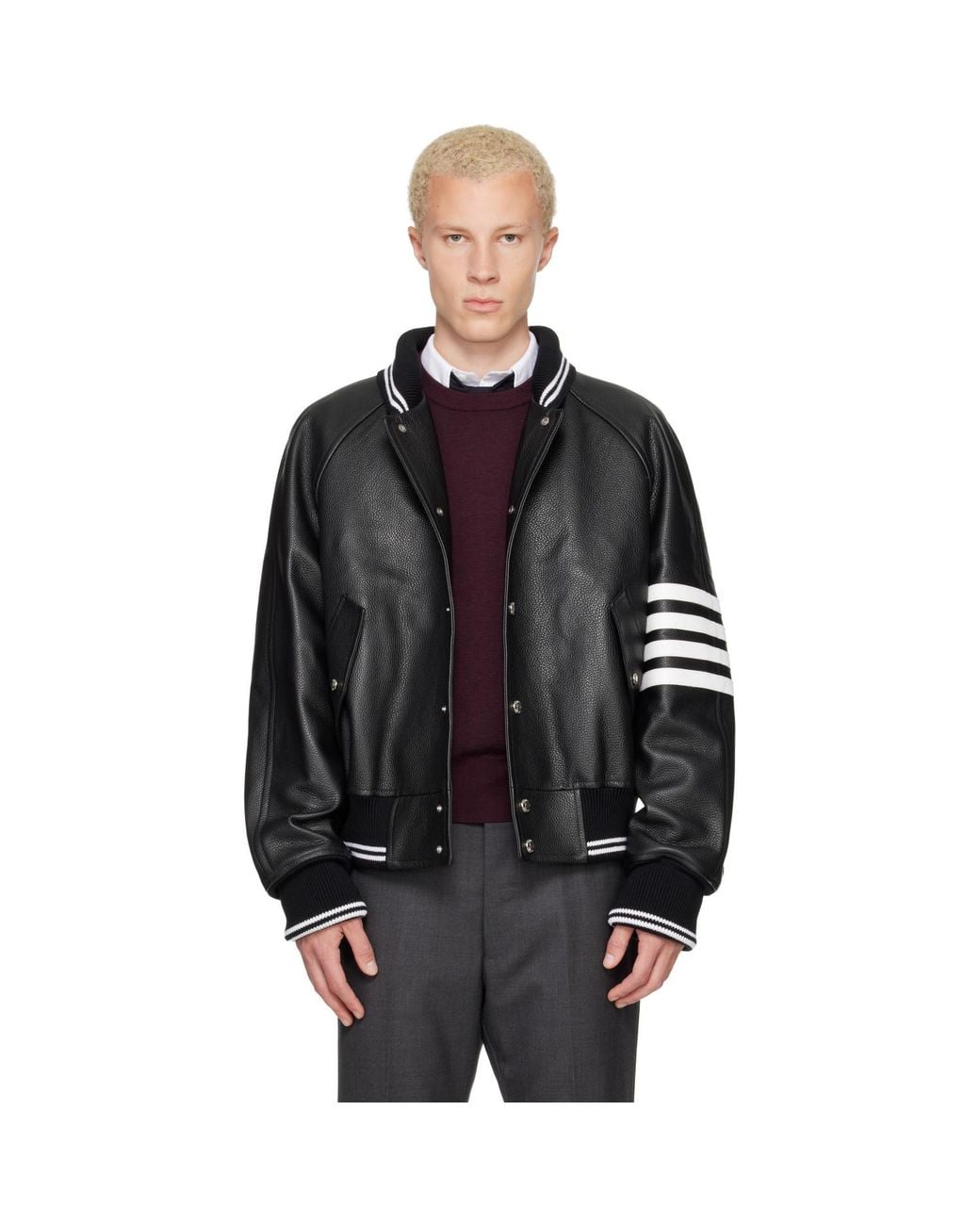 Thom Browne Black Thom E Raglan Sleeve Oversized Leather Blouson Jacket for men