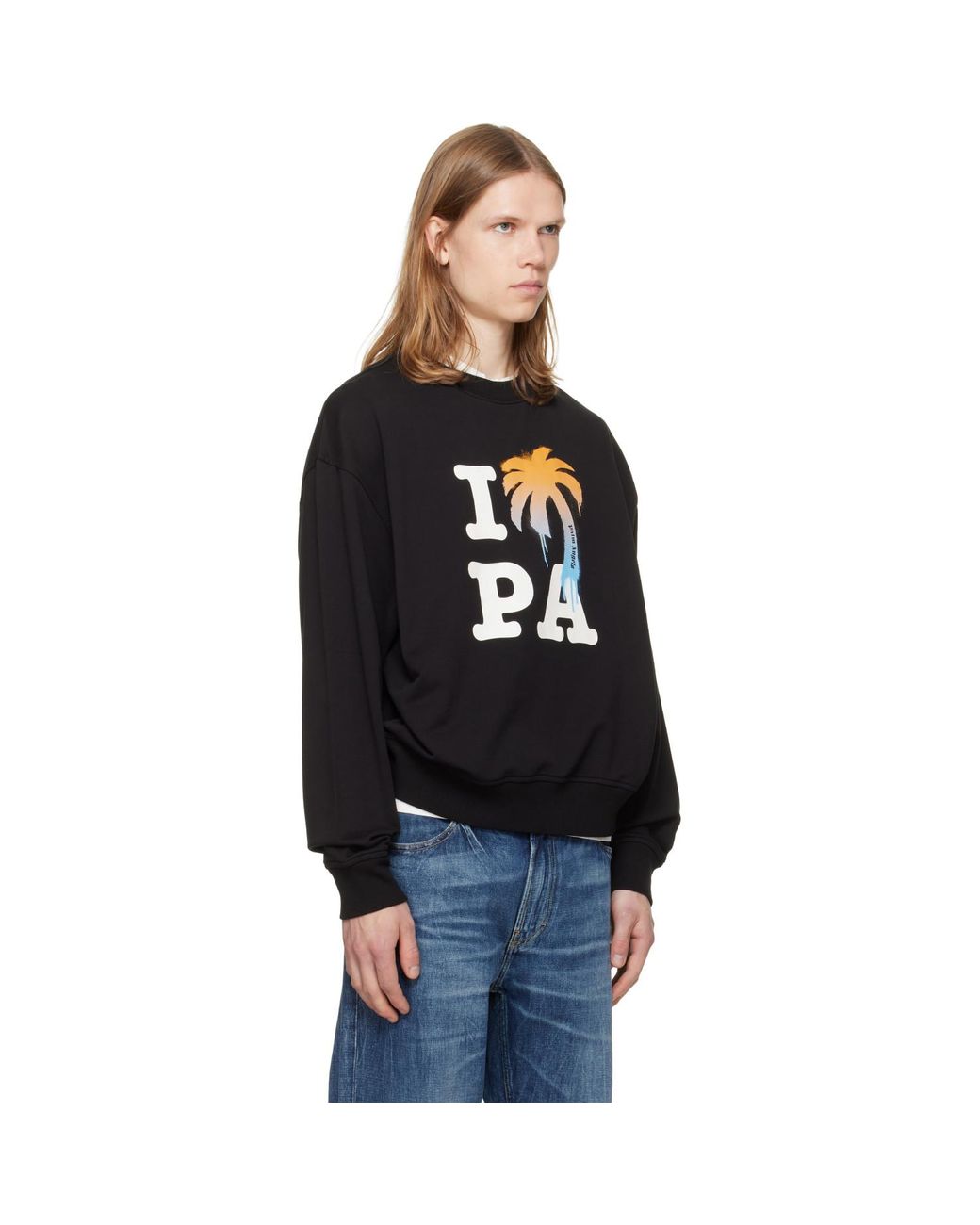 Palm Angels Black 'I Love Pa' Regular Crew Sweatshirt for men