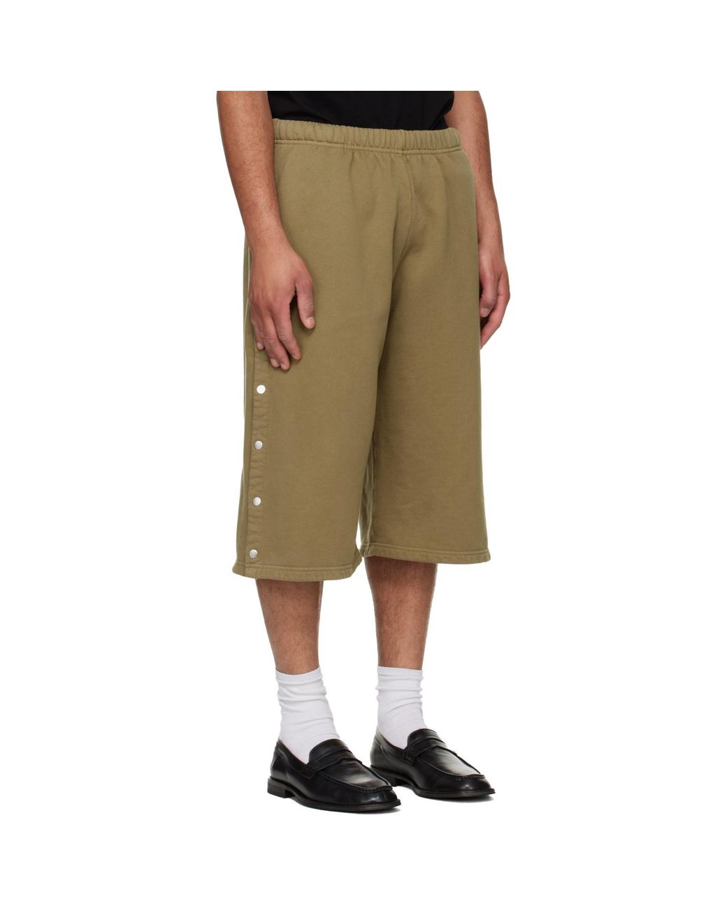 Les Tien Green Khaki Part Snap Shorts for men
