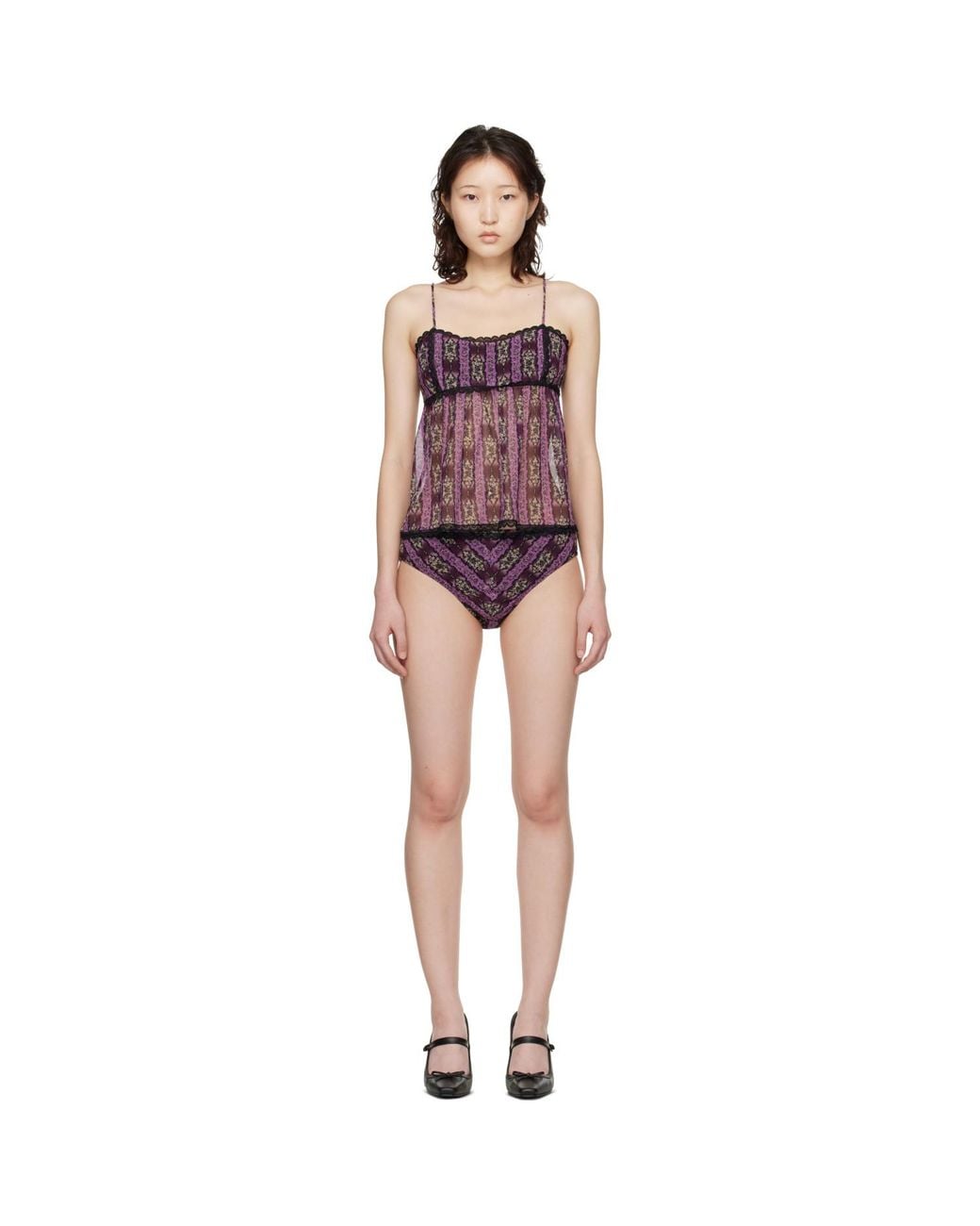Anna Sui Black Cameo Stripe Print Sun Suit Bikini