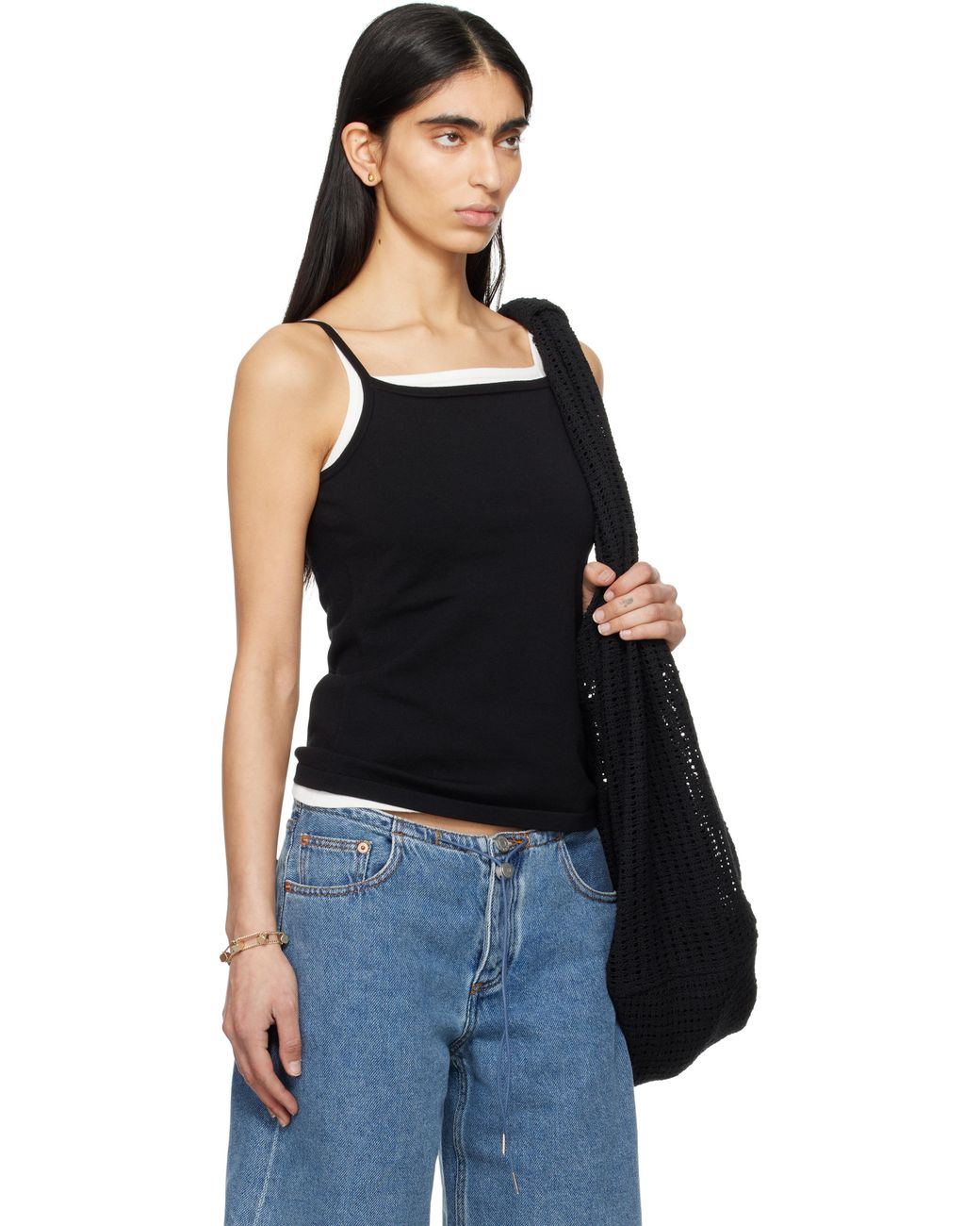 Still Here ブラック スクエア キャミソール Black