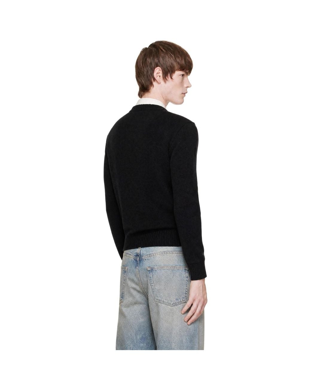 AMI Black Cashmere Tonal Ami De Coeur Cardigan for men