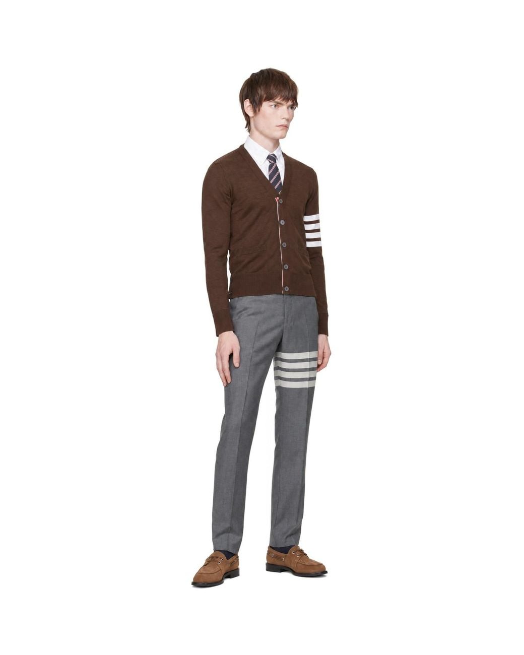 Thom Browne Gray Plain Weave 4-Bar Backstrap Trousers for men