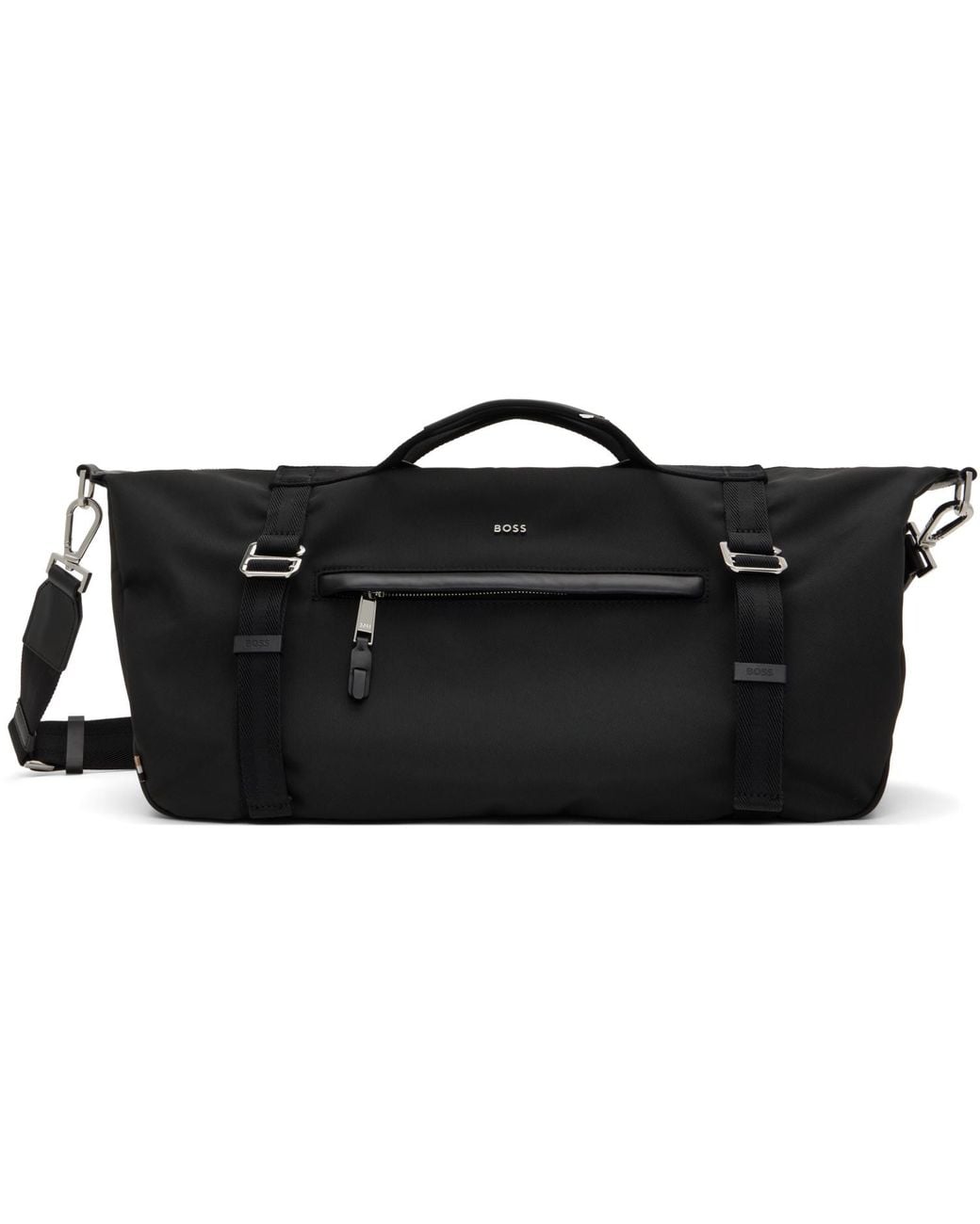 Boss Black Metal Logo & Front Pocket Duffle Bag for men