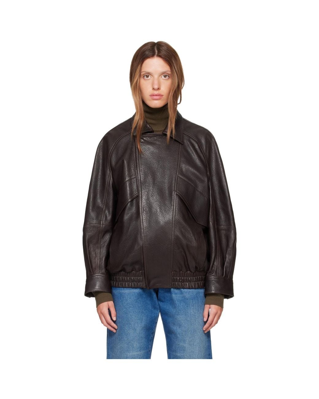 Nour Hammour Black Rafe Sculptural Leather Bomber Jacket