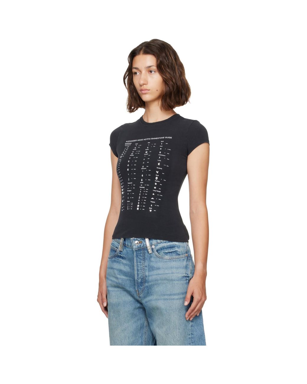 Alexander Wang Blue Crystal Hotfix Graphic Fitted T-Shirt