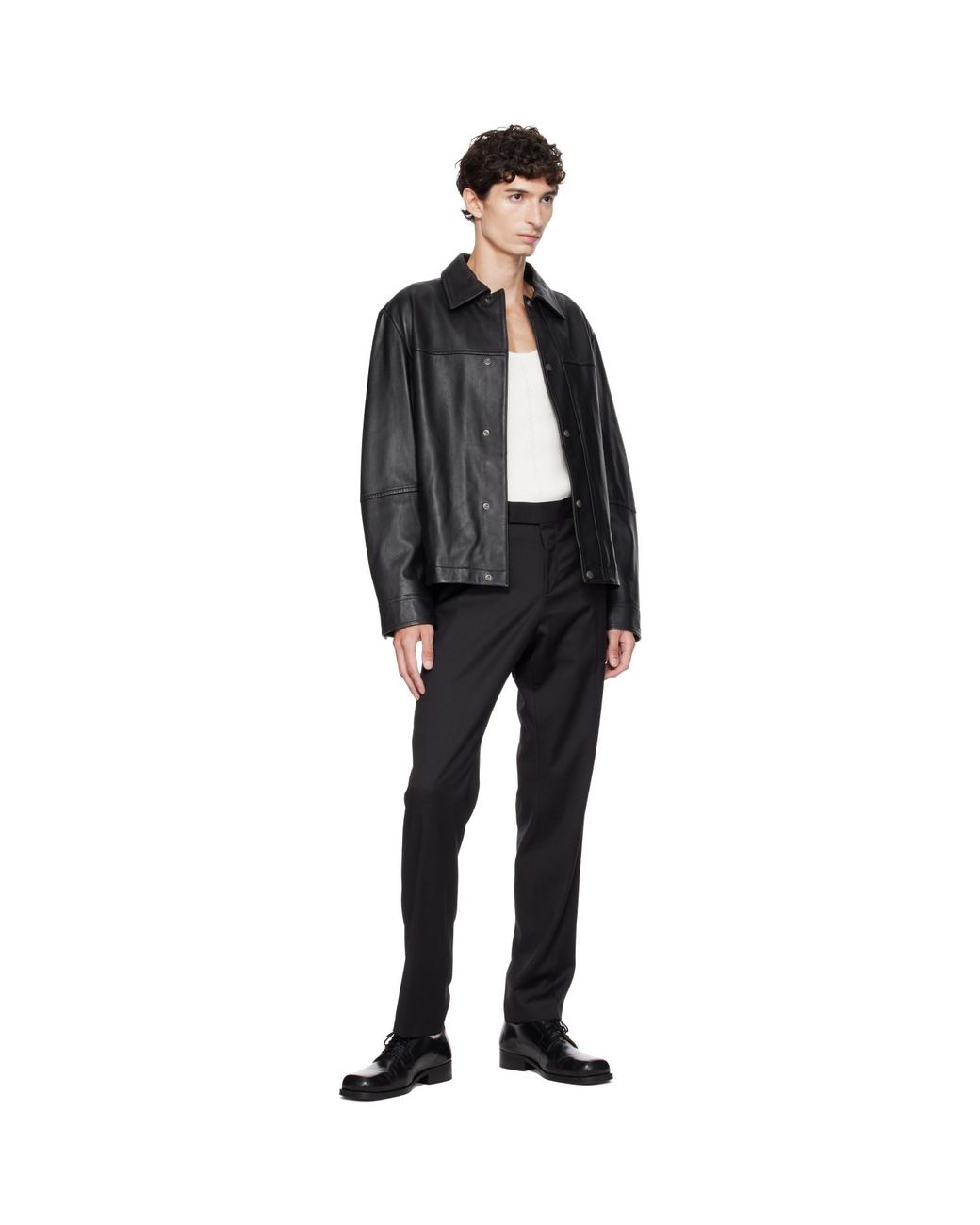 Boss Black Regular-Fit Metal Logo Buttons Leather Jacket for men