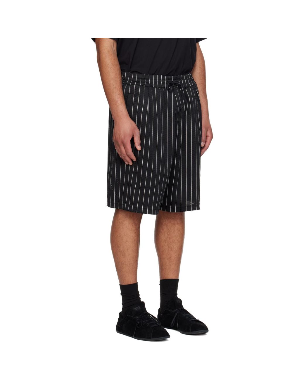 Y-3 Black Mesh Pinstripe Shorts for men