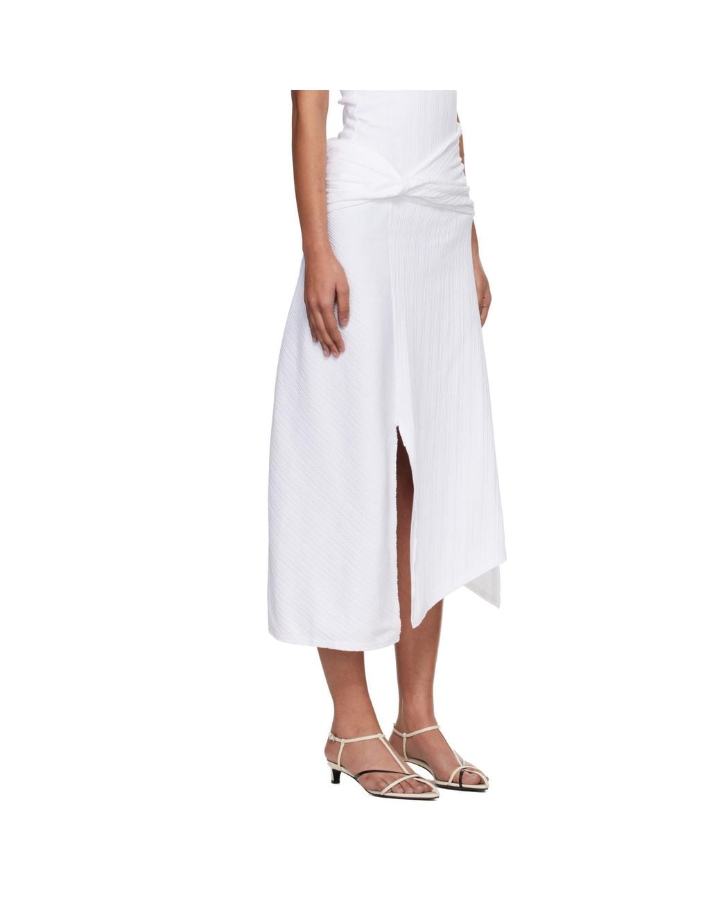 Victoria Beckham White Twist Detail Midi Skirt