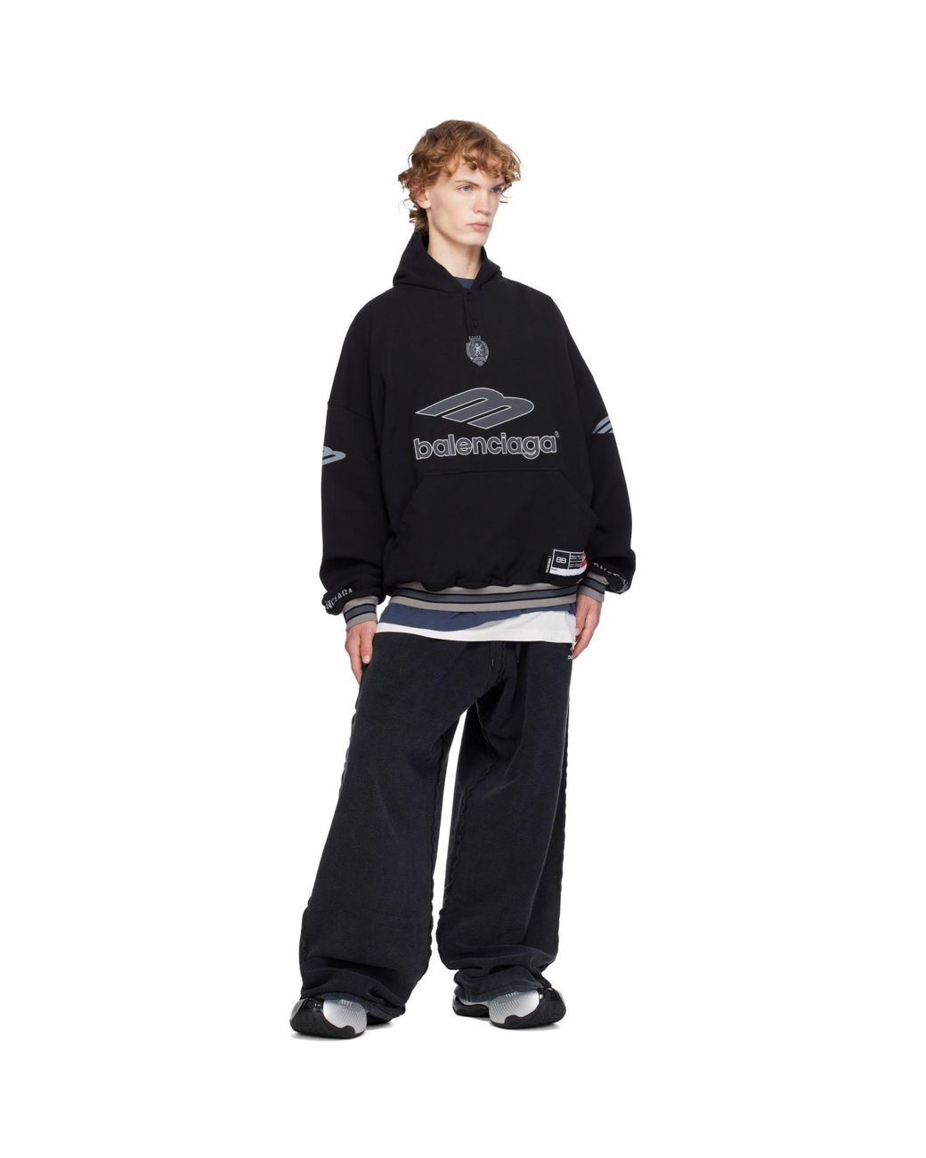 Balenciaga Black 3B Football Polo Hoodie for men