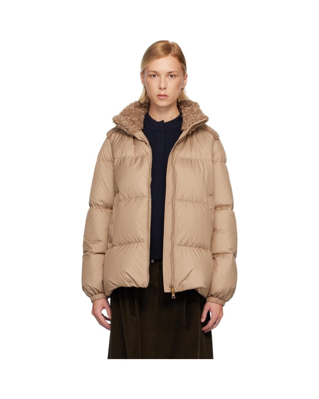 Moncler Natural Esnaie Teddy-Trimmed Short Down Jacket