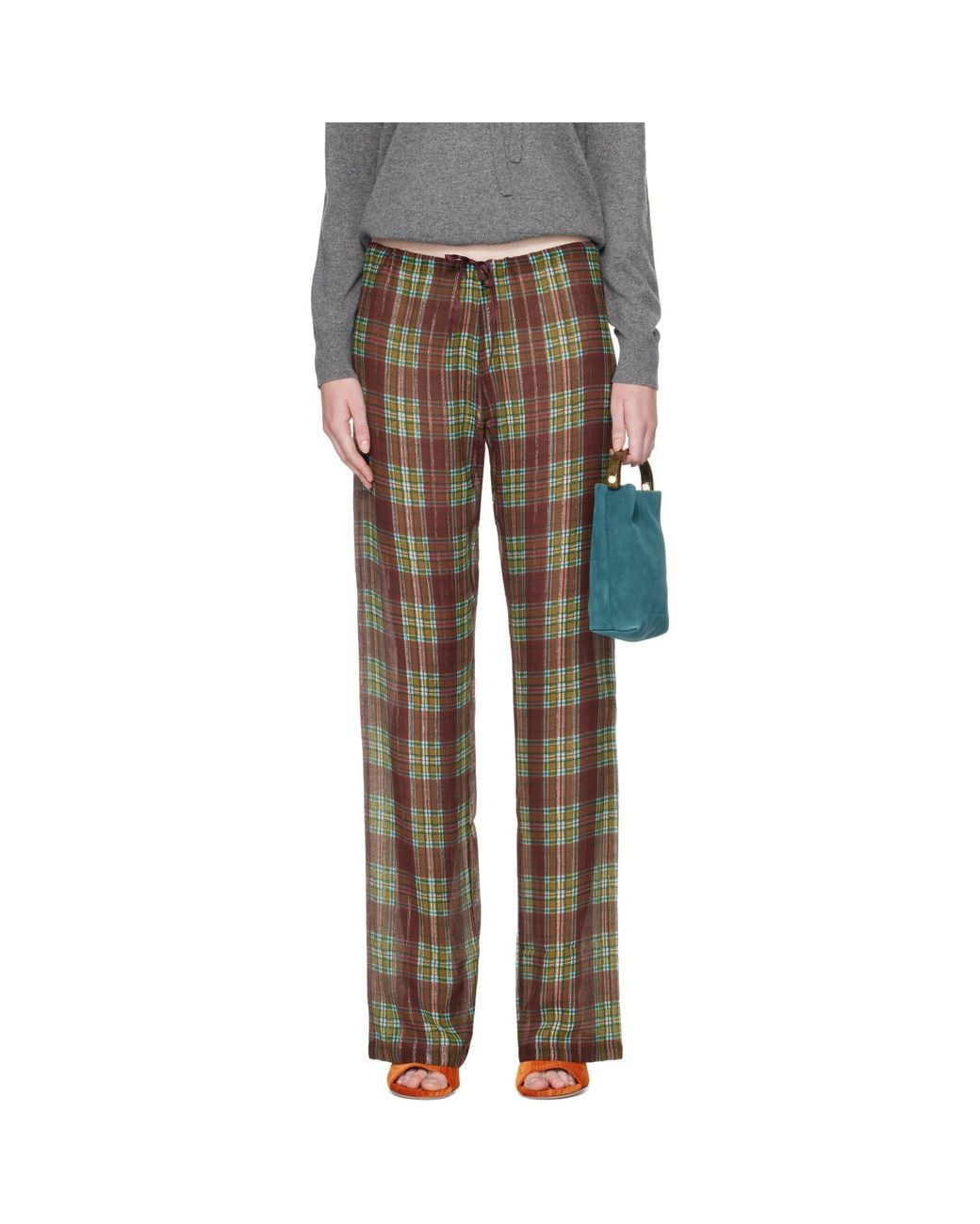 Dries Van Noten Gray Burgundy Elasticized Lurex Trousers