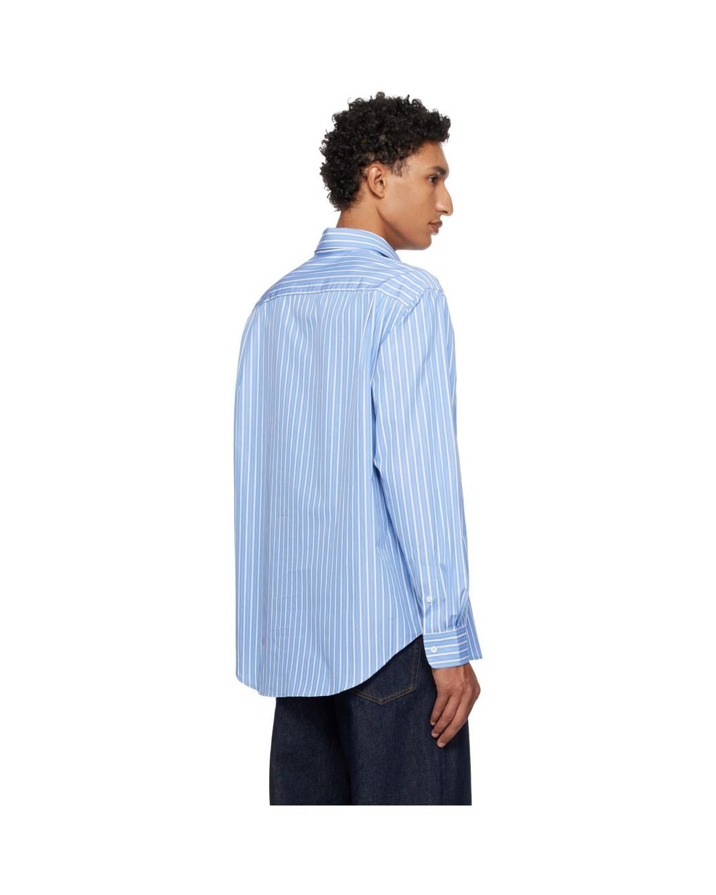 Burberry Blue Relaxed Fit Striped Cotton Shirt for men