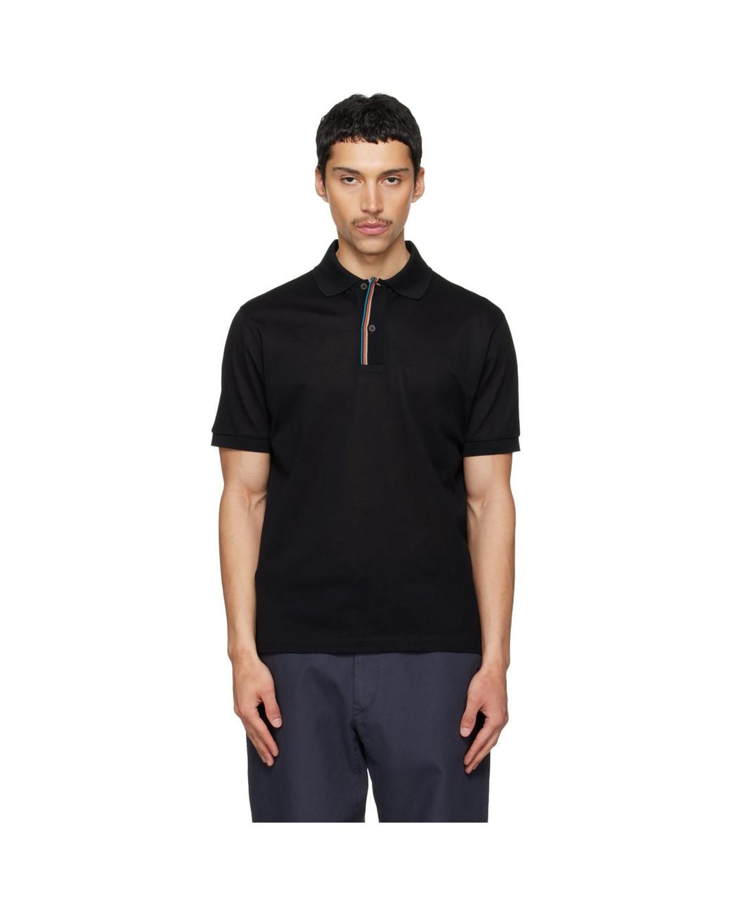 Paul Smith Black 'Signature Stripe' Trim Polo for men