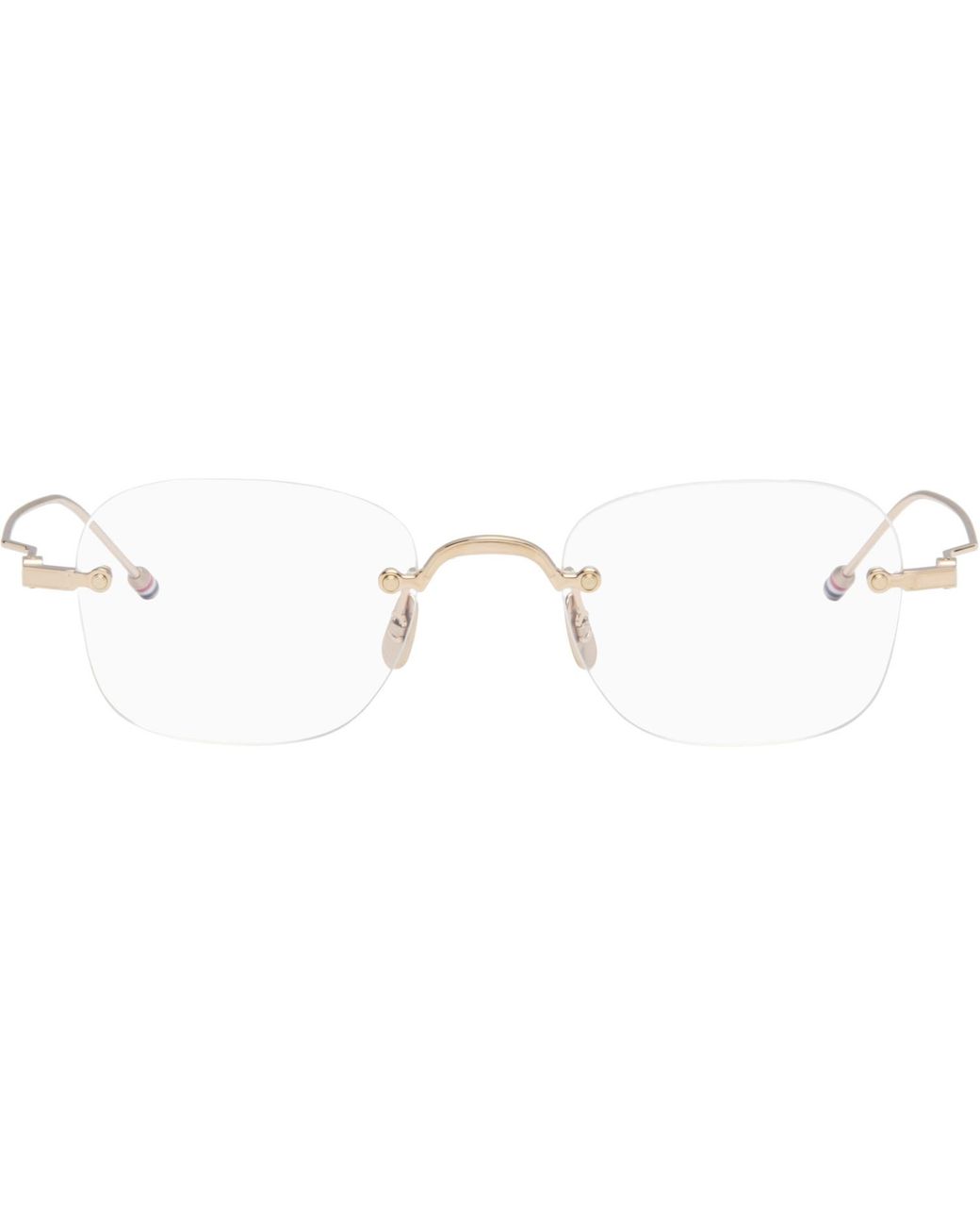 Thom Browne Metallic Titanium Rectangular Rimless Glasses for men