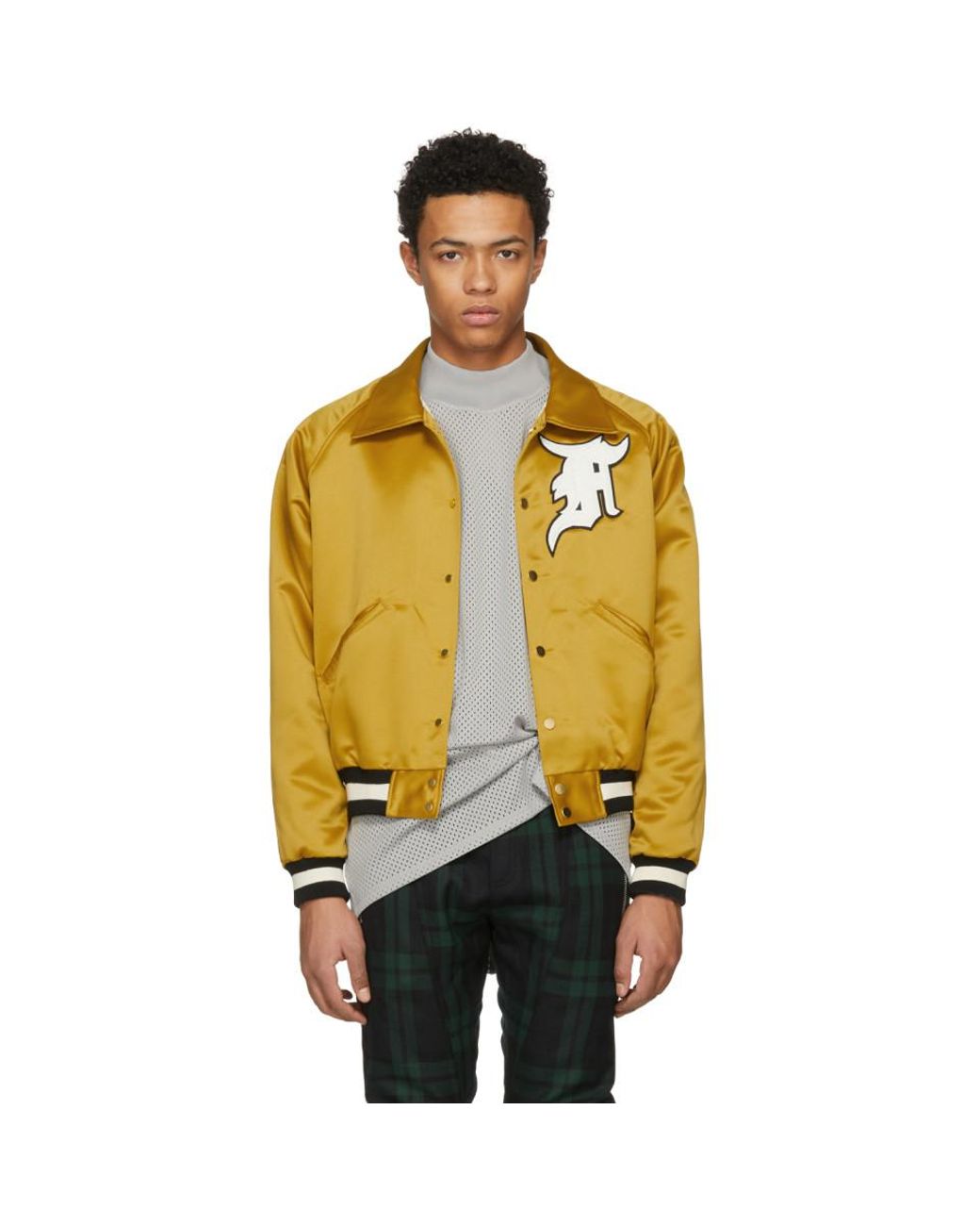 Fear Of God Yellow Satin Coaches Jacket in Metallic for Men Fear Of God Yellow Satin Coaches Jacket in Metallic for Men