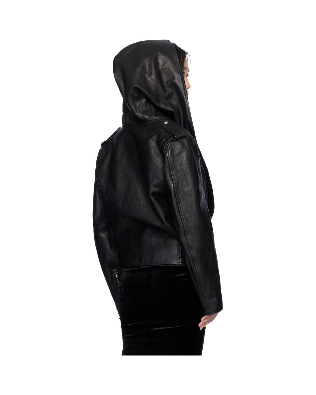 Alaïa Black Hooded Biker Leather Jacket