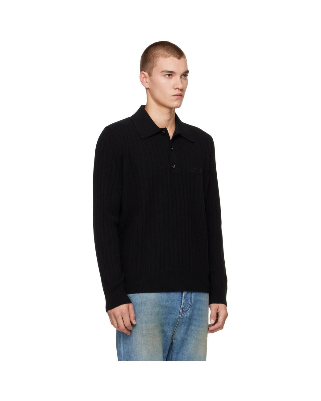 Amiri Black Soft Rib Knit Polo for men