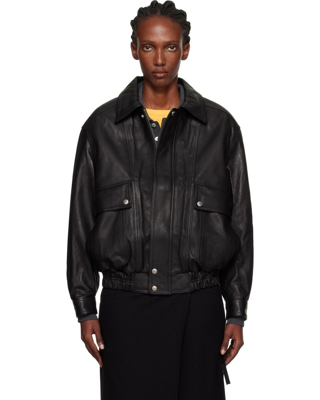 DUNST Black Oversized Vintage Leather Jacket