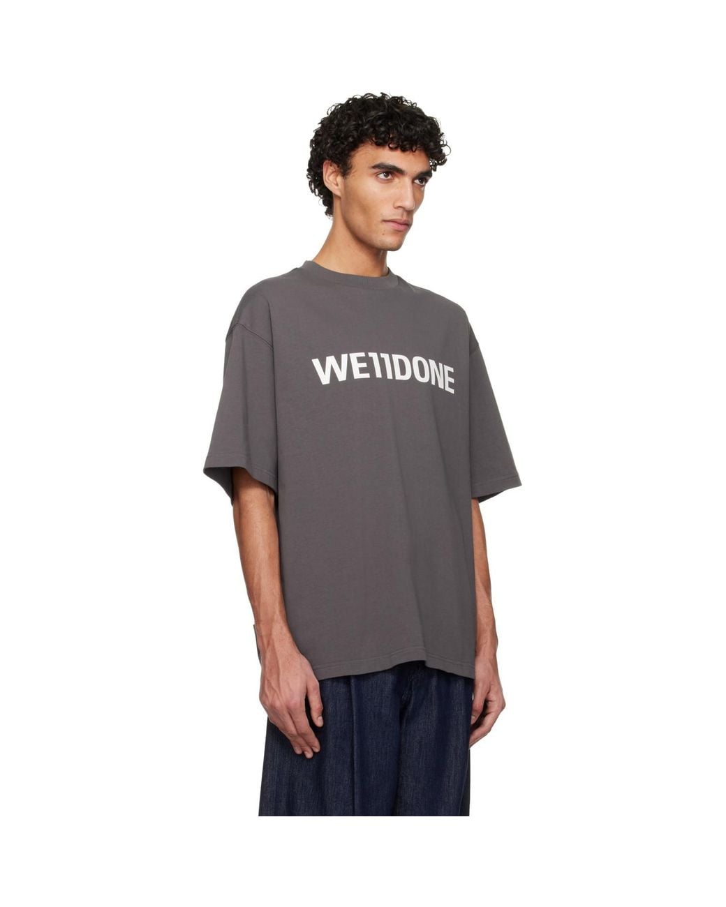 we11done Black Large Basic Logo T-Shirt for men