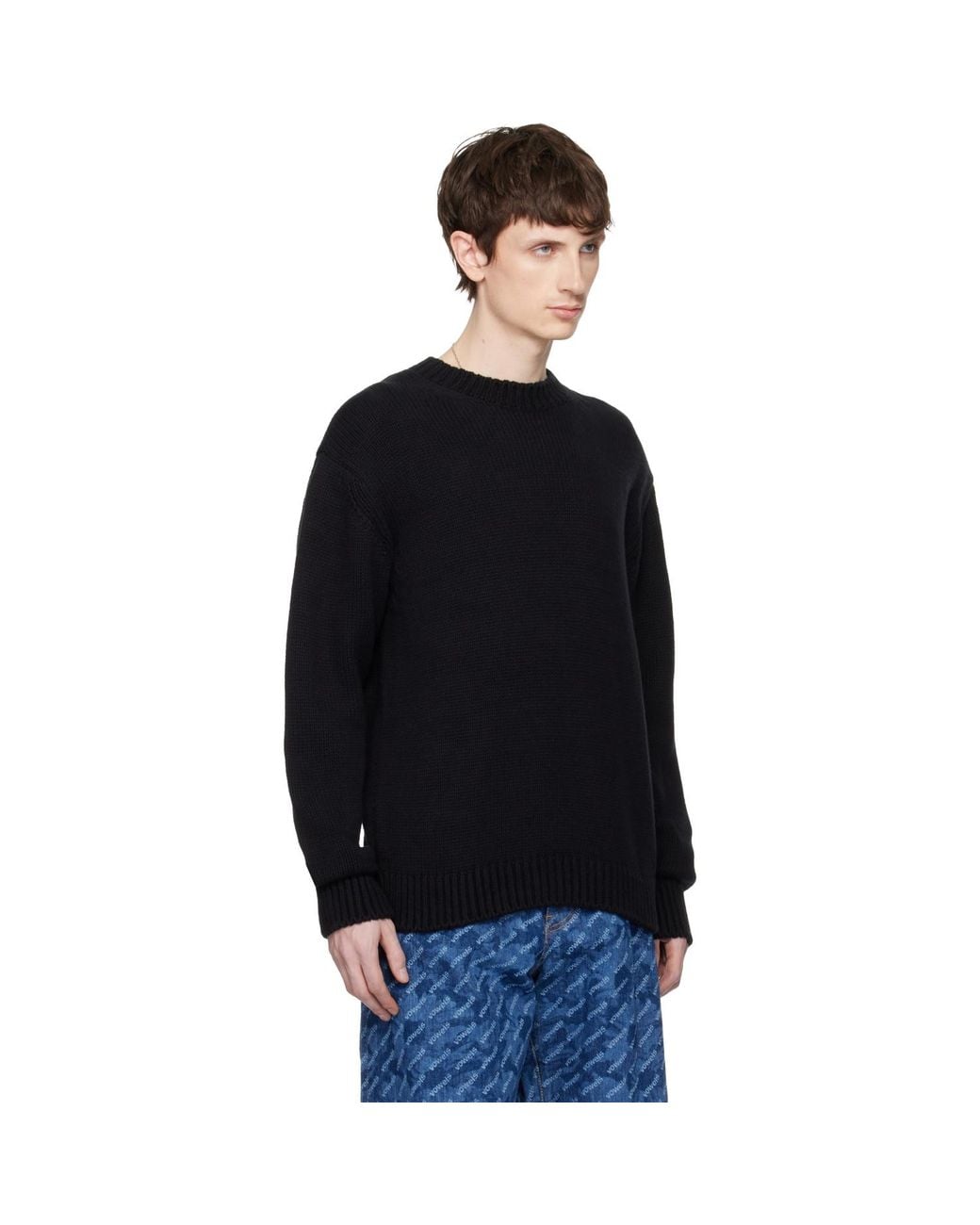 vowels Black Knit Crewneck for men