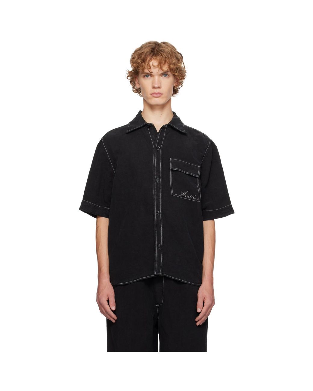 Amiri Black Script Linen Shirt for men