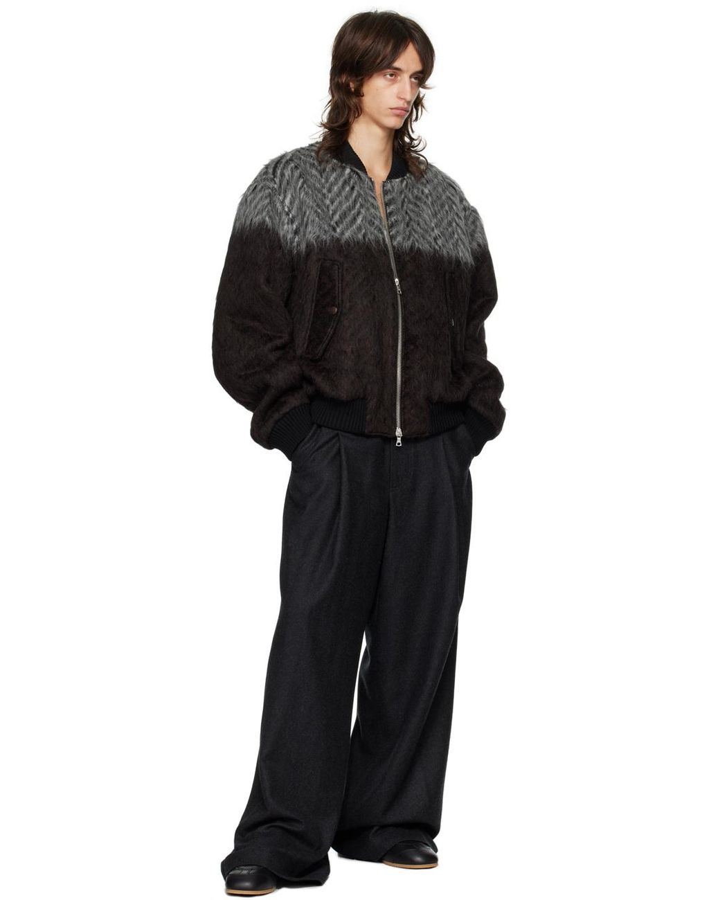 メンズ Dries Van Noten ブラウン カラーブロック ボンバー