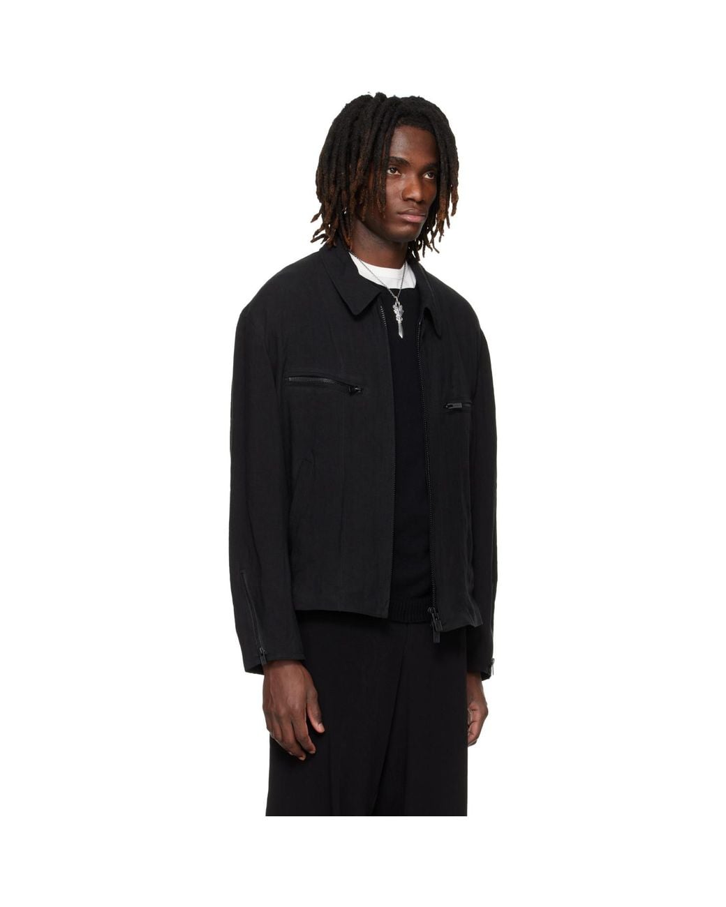 Yohji Yamamoto Black Zip Blouson Jacket for men