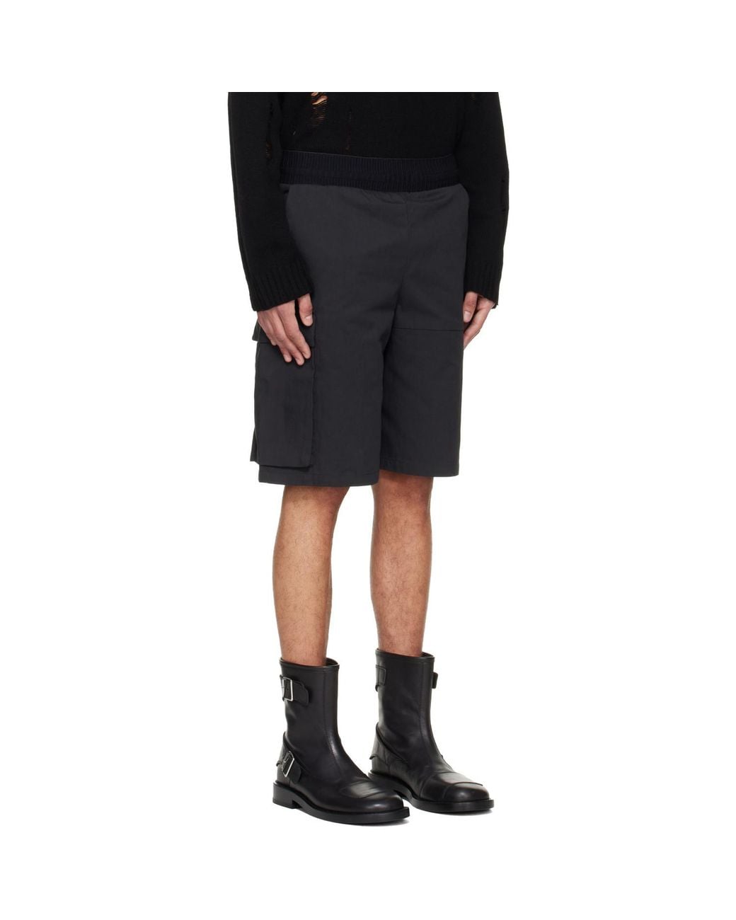 HELIOT EMIL Black Pulsar Cargo Shorts for men