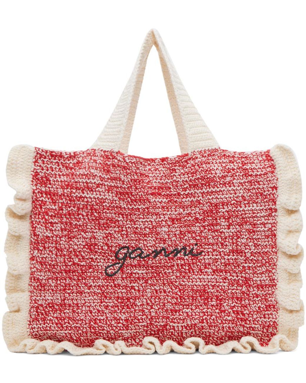 GANNI ■ Cotton Crochet Frill Tote Bag GANNI Women's' Crochet Frill Tote Bag in Brown | LN-CC®