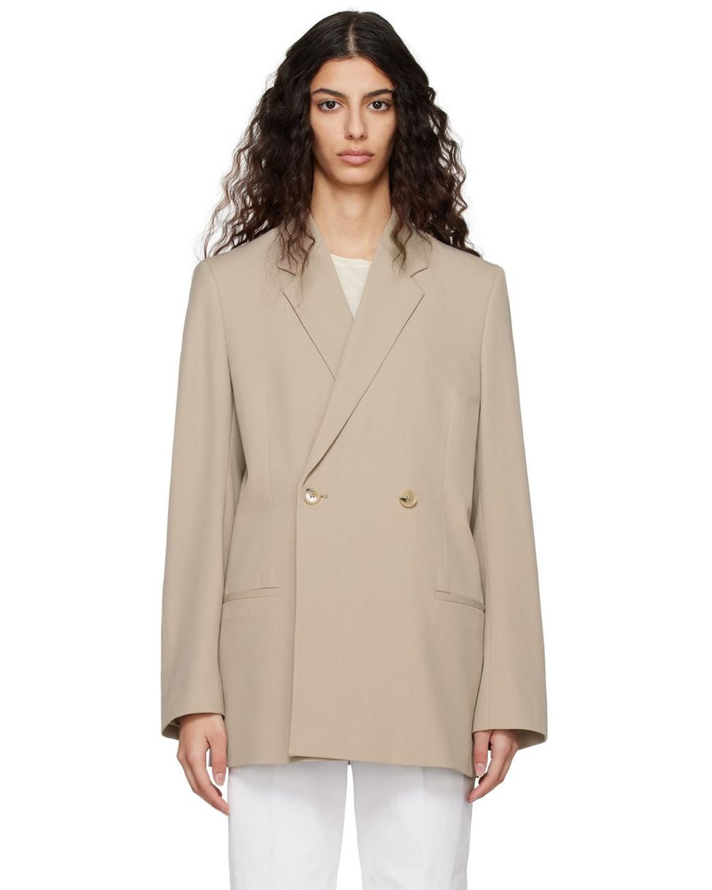 Beige double breasted blazer womens deals